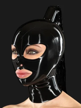 Black Latex Ponytail Tube Hood