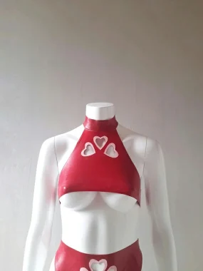 Red Latex Set with Heart Cutouts include Top and Bottom