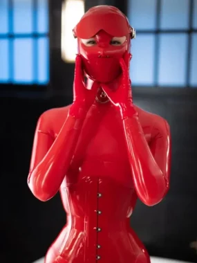 Latex Full Covered Red Detachable Hood
