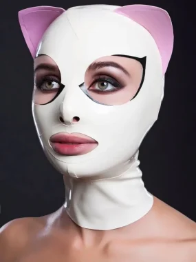 Cute White Latex Hood with Cat Ears