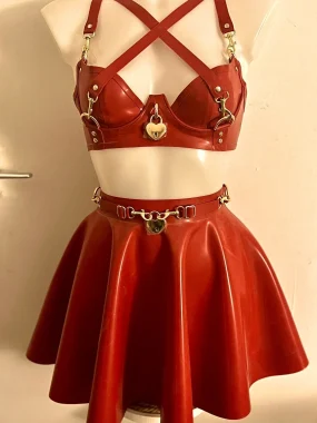 Latex heart padlock bra and skirt set